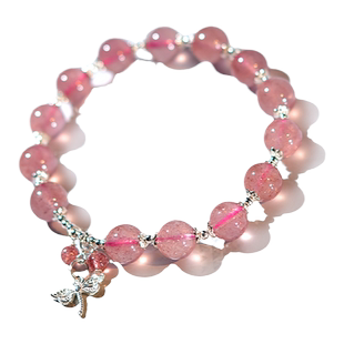 草莓晶手串女男小叶紫檀珍珠散珠发晶紫水晶珠子s925银两世欢手链