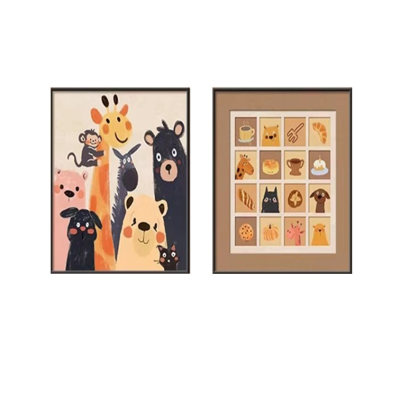 现代简约儿童房卡通动物有框壁画