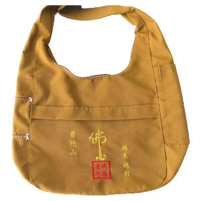定制普陀山佛心大印月牙包精品绣花帆布包单肩斜挎包朝拜上香禅修
