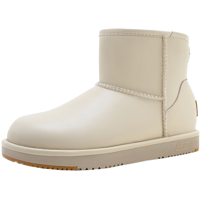 皮面防水短筒户外白色棉鞋雪地靴