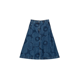 Marimekko【明星同款】【丹宁系列】Unikko女士A字牛仔半身裙