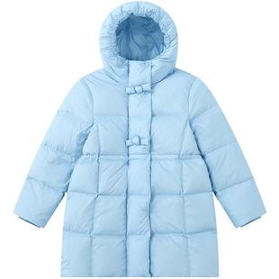 笛莎官方旗舰童装女童中长羽绒服秋冬季新款女孩儿童三防蓄热外套