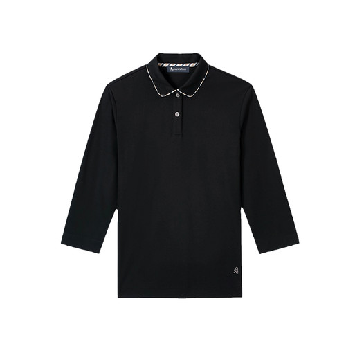 Aquascutum/雅格狮丹春夏新款女士翻领格纹长袖POLO恤Q49H8EL021