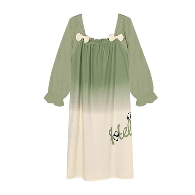 女童睡裙春秋季长袖纯棉2025年新款嫩绿卡通可爱女孩可外穿家居裙