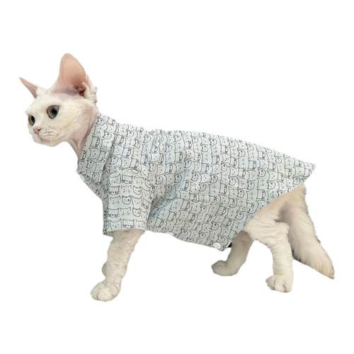 任发财可爱猫头衬衫无毛猫衣服德文衣服斯芬克斯猫纯棉透气