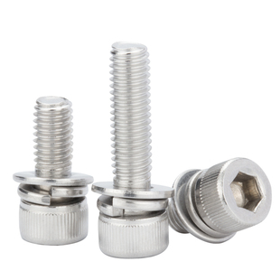 304不锈钢圆柱头内六角三组合螺钉 平弹垫螺丝三组合M3M4M5M6M8
