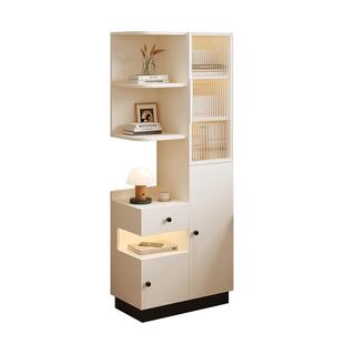 实木床头柜书架一体卧室家用小户型床边柜子奶油风窄柜储物柜高柜
