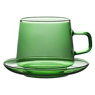 九土家用耐热玻璃咖啡杯碟高硼硅水杯复古下午茶杯带把手牛奶杯子