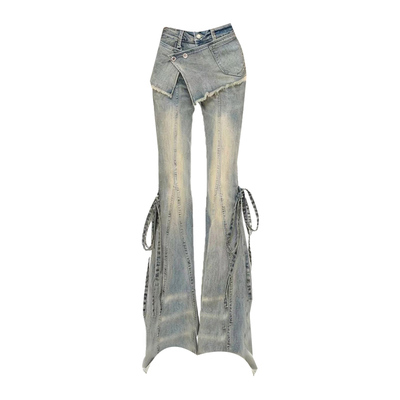 假两件屁帘微喇牛仔裤裤子女款