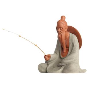 紫砂姜太公钓鱼茶宠人物茶桌装饰品创意陶瓷摆件鱼缸盆栽园艺造景