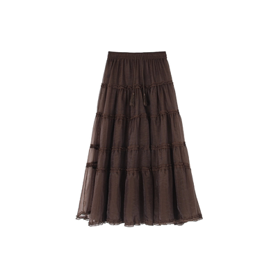 Bclz复古流苏蛋糕裙网纱半身裙