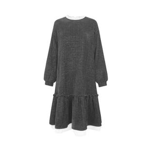 sdeer圣迪奥冬装女装木耳边圆领丝绒抽褶连衣裙S234Z1288