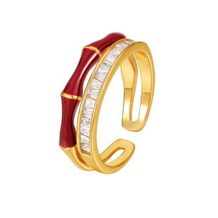 DODOGOGO新中式开口戒指小众轻奢高级感红色时尚中国风竹节指环戒