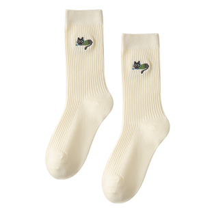 可爱袜子女款中筒袜秋冬季纯棉防臭棉袜冬天女士潮长筒袜堆堆女袜