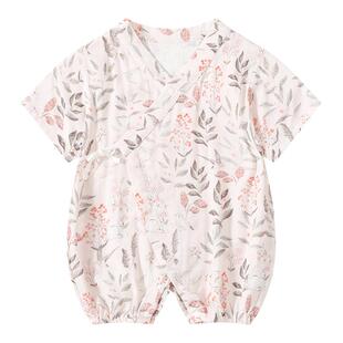 Griny婴儿衣服桑蚕丝夏季薄款短袖和尚服宝宝连体衣爬服