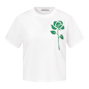 MardiMercredi辣妹玫瑰花短袖t恤修身正肩纯棉简约logo上衣女红色