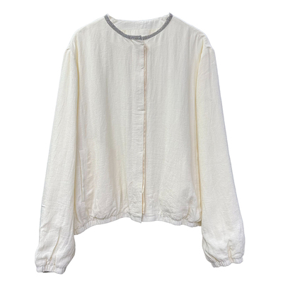 N货！宽松亚麻钉珠圆领休闲外套