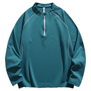 Eblishungi潮牌春秋男女吸湿速干T恤户外透气半拉明线宽松打底衫