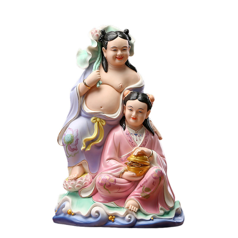 和合二圣神像陶瓷摆件夫妻和睦