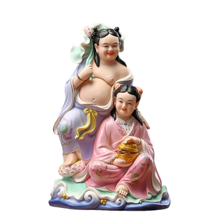 黼山堂和合二圣神像陶瓷家居摆件供奉卧室夫妻和睦结新婚工艺品