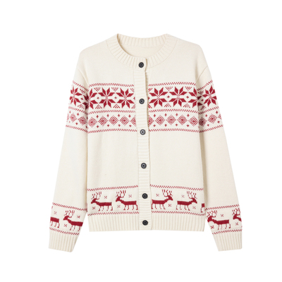 恒源祥羊毛衫女冬季新款圆领开衫