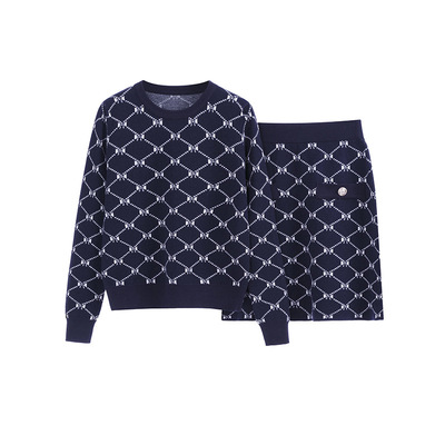 小香风休闲套装针织毛衣半身裙