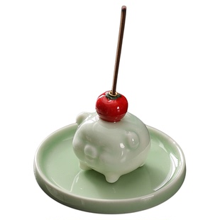 诸事如意创意小猪小柿子香插香座家用檀香托盘线香香炉室内点香器