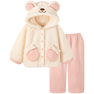 【设计师款】高级感睡衣女款冬季加厚珊瑚绒甜美粉色少女家居服