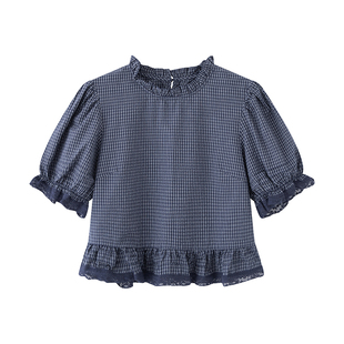 画风drawwind花边领衬衫女2026新款夏季休闲宽松薄款短袖上衣短款