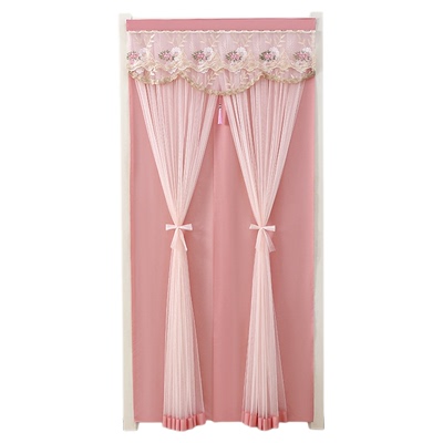 新款防蚊门帘布艺纱帘卧室防隐私蕾丝门帘隔断遮挡帘挂式双层门帘