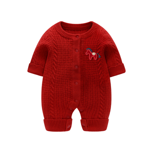 婴儿衣服春秋连体衣女宝宝满月百日宴周岁礼服新年过年拜年爬服男