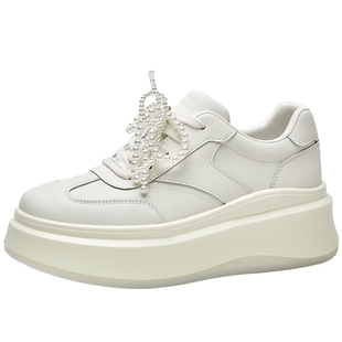 百田森厚底德训鞋女款2025新款加绒增高鞋子女小个子显高棕色鞋子