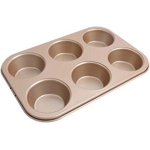 学厨 香槟金色6连杯不粘马芬蛋糕面包烘焙模具玛芬蛋糕杯烤盘