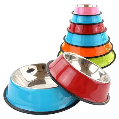 不锈钢狗碗防打翻彩色脚印单碗
