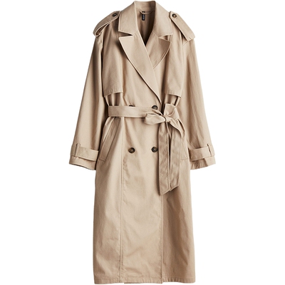 HM女装冬季时尚风衣简约英伦风斜纹布双排扣大衣1209988