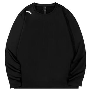 安踏长袖t恤男2025新款冬装上衣黑色加绒圆领秋衣运动内搭打底衫