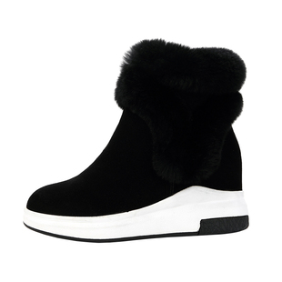雪地靴女2020冬季新款磨砂加绒短靴内增高百搭兔毛保暖短筒女棉鞋