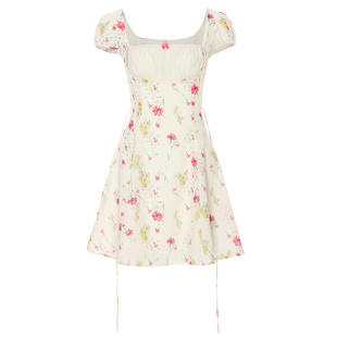 sincethen法式短袖连衣裙短款裙子夏小个子短裙碎花公主裙女夏季