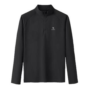 骆驼运动速干衣男2025夏季新款立领长袖T恤训练服跑步健身上衣