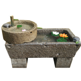 老石槽牛槽马槽石墩磨盘养鱼缸水池花盆庭院花园石头流水喷水景观