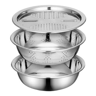 不锈钢多功能刨丝盆三件套家用