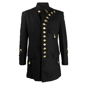 欧美高街个性小众设计感军阀西装韩国纯色立领外套大码男装