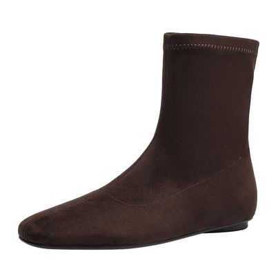 达芙妮棕色短靴女平底瘦瘦靴