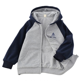 男童秋冬季棒球服中大童两层棉内里休闲外套拉链帽衫宽松卫衣