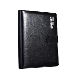 会议记录本活页笔记本a5办公商务工作记事本加厚皮面文具本子定制可印LOGO可拆卸扣环带插笔活页夹笔记本子黑