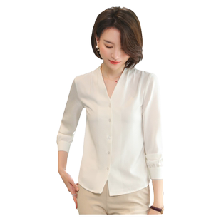 职业打底内搭衬衫女白色丝滑缎面洋气通勤衬衣化妆品美容师工作服