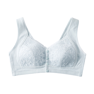 中老年背心式文胸纯棉妈妈内衣中年妇女大码无钢圈前扣舒适聚拢薄