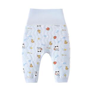 巴布豆婴儿裤子秋冬保暖纽扣全开裆高腰护肚宝宝长裤PP婴幼童裤子