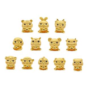 新航黄金元宝十二生肖转运珠足金串珠3D本命年路路通DIY配件礼物