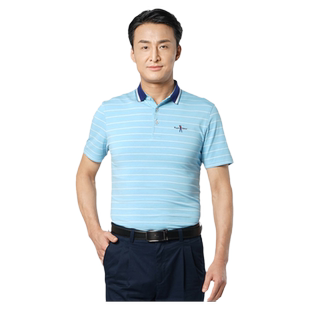 嘉意薄款短袖条纹t恤弹力舒适宽松休闲中年男士短袖polo衫C50021